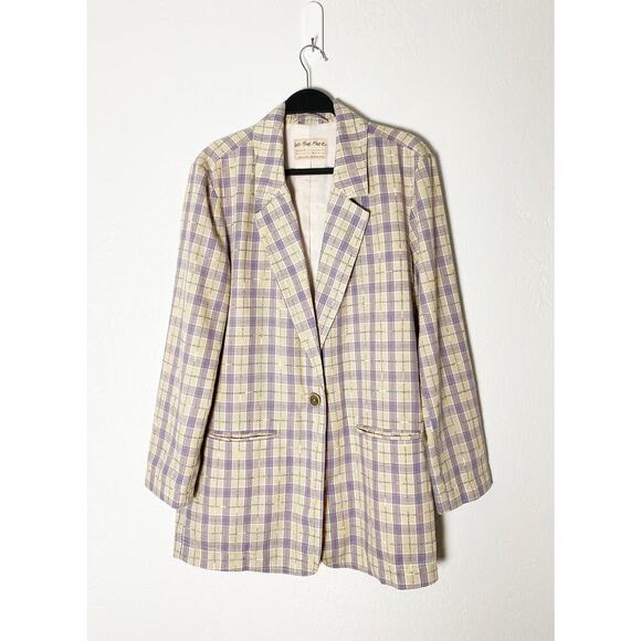 Free People X We The Free Womens Plaid Pastel Beckett Boyfriend Oversized Blazer - Picture 3 of 11